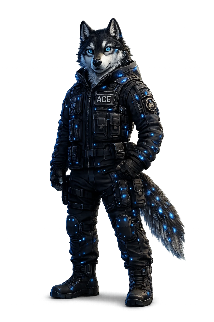 Ace Wolf, tactical cyberpunk wolf character
